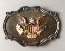 BOUCLE DE CEINTURON AIGLE AMÉRICAIN COW-BOY USA EN MÉTAL POLYCHROME