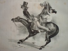 PP 043 CARICATURE 1842 CHEVAL EQUITATION SCENE COMIQUE JUMENT et ETALON