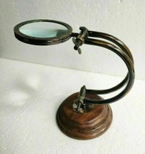 Ancienne loupe en laiton loupe de bureau dessus de table support bois ancien