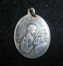 RARE ANCIEN MÉDAILLE ARGENT St LOUIS DE GONZAGUE ANTIQUE MEDAL SILVER