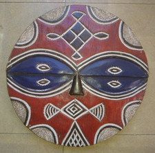 ANCIEN BEAU MASQUE TEKE DISQUE ART AFRICAIN du CONGO 1950-1970 en bois peint