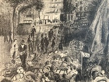 Gravure  Foule Au Café