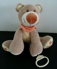 S6. DOUDOU PELUCHE MUSICAL NATTOU OURS ECRU MARRON BEIGE ORANGE musique HS TTBE