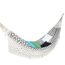 Brasil Deluxe Jacquard Terra double hamac coton beige avec bordure macramé / ...