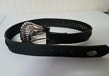 NWT Harley Davidson women's black leather belt with silver buckle, XXS, #51