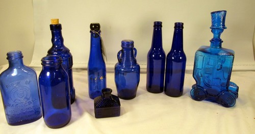 Vtg lot blue glass - lot, of