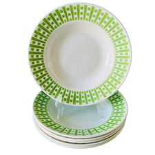 6 Assiettes Creuses anciennes Badonviller motif géométrique vert pomme vintage