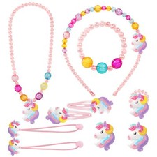 Bijoux Enfants Fille Rose Licorne Ensemble de Bijoux Petites Filles Collier B...