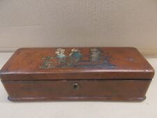 Boîte à gants en Cuir  ancienne de Collection XIXéme Fillettes intérieur capiton