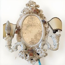 Miroir ancien céramique avec double chandelier Elec italien CAPODIMONTE Fin XIXe