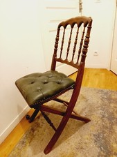 Chaise anglaise pliante - Vintage en bois et cuir