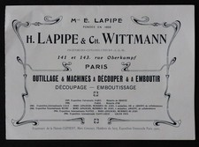Catalogue publicité LAPIPE & WITTMANN outillage découpage  Art Nouveu