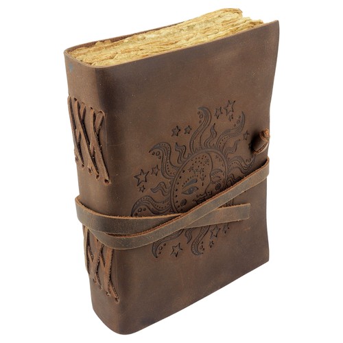 Cahier cuir brun soleil - en,