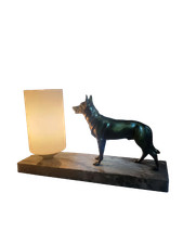 Lampe de chevet ancienne chien sur marbre art déco