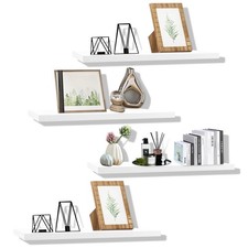 Lot de 4 étagères murales flottantes en bois - 40 x 15 cm - Blanches - Étagèr...