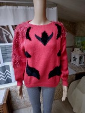 Superbe  pull rouge  tricoté main 100 %  laine PHILDAR  taille 46 / 48 