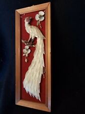 Cadre Tableau Bois Velours Style Asiatique Oiseau Paon Relief Nacre Coquillages