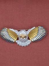 Broche Hibou Ailes Déployées – Doré & Argenté – Style Vintage Élégant