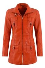 Nouveau Manteau En Cuir Orange