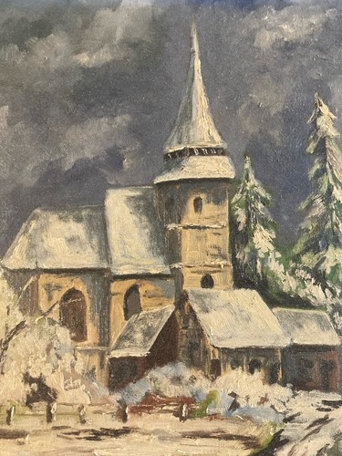 Belle peinture paysage eglise - paysage,