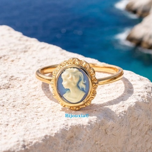 Bague camée bleu plaqué - camée,
