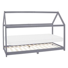 Lit d'enfant + matelas et sommier à lattes cadre de lit aspect maison bois gris