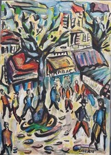 Gouache et pastels sur 29/42cms,"la place du Tertre" 