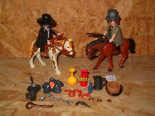 #3114# PLAYMOBIL LOT FARWEST WESTERN 2 FIG COWBOY SHERIFF CHEVAUX ACCESSOIRES
