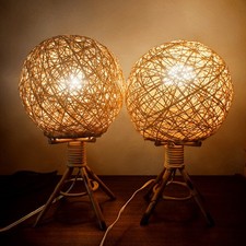 Paire de lampes de chevet vintage En Rotin Et Corde