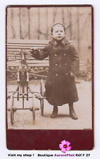 ENFANT & SON JOUET ANCIEN TRICYCLE CHEVAL, TOY HORSE, PHOTO CDV -F27