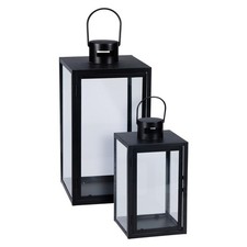 Lot de 2 lanternes noires lanterne de jardin lampe à vent métal noir...