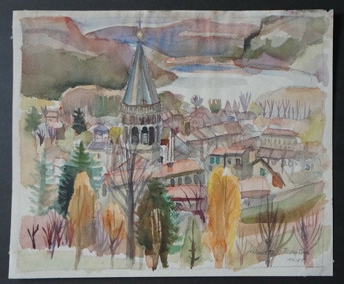 Aquarelle paysage alsace - ,