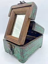 Antique french barber travel box early 1900's woodwork mirror