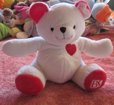 Peluche OURS BLANC et ROUGE - Beauty Succès - H. 20cm position assise