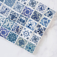 Carrelage miniature en céramique bleu et blanc décor maison de poupée style n...