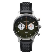 Akerfalk Chronographe Mécanique Hybride Quartz Cuir Vert Noir Montre Homme