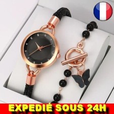 ✅ 2PCS Montre Papillon Perles Quartz Bracelet Femme Diamant Strass Bijoux Cadeau