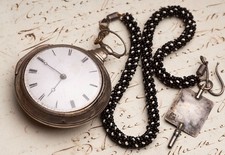 Pair Cased Verge Fusee Antique Silver Pocket Watch w/ Chain by NEVEREN LONDON