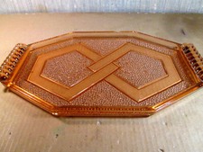 PLATEAU PLAT ART DECO verre ambré moulé Tray Plate Platte Tablett c1930/50