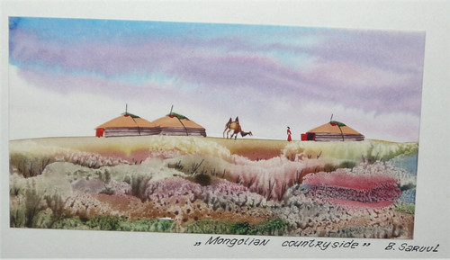 Mongolie petite aquarelle - mongolie,