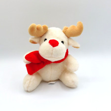 Peluche doudou élan renne écru crème FIZZY beige écharpe rouge 16 cm assis