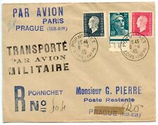 AIR MAIL PAR AVION RC PARIS PRAGUE PORNICHET TRANSPORTE PAR AVION MILITAIRE 1945