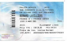 RARE / TICKET BILLET CONCERT - BERNARD LAVILLIERS : LIVE A NICE ( FRANCE ) 2005
