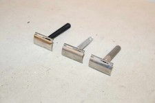 lot de 3 Rasoir Gillette TROIS PIÈCE à main ancien MADE IN ENGLAND métal argenté