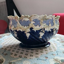 Cache-pot Barbotine vintage en céramique ou jardinière d'intérieur bleue 