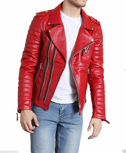 Blouson moto cuir rouge - cuir,