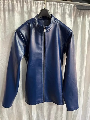 Veste cuir motard bleu - de,