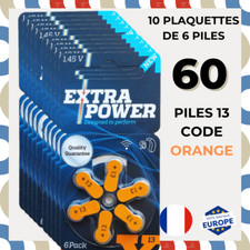 Piles auditives Extra Power taille 13  PR48 - lot de 60 piles -  couleur Orange