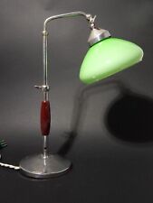 Ancienne Lampe De Table Bureau Art Déco Ministère Abat-Jour En Verre Vert Opalin