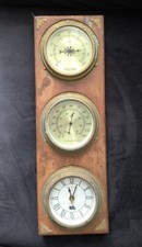 Ancienne Horloge Thermomètre Hygromètre En Bois Vintage Rétro 